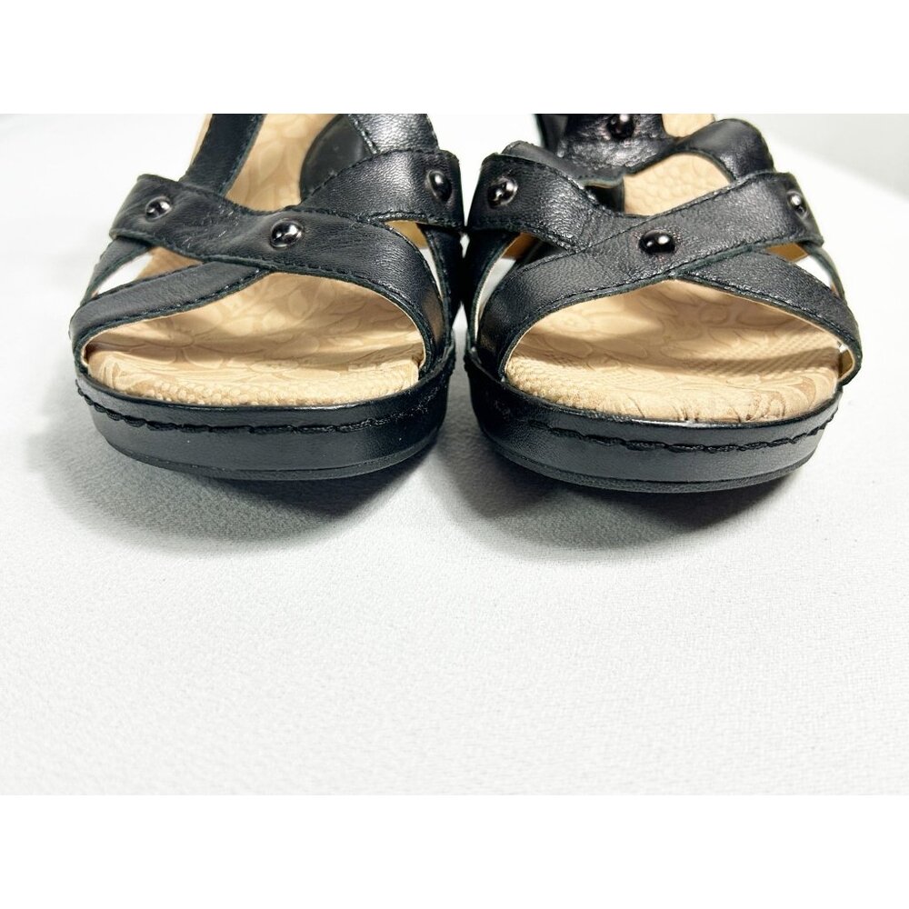 Born Concepts Women's Leather Studded Ankle Strap Wedge Sandals in Black - Sz 9 - Picture 5 of 10
